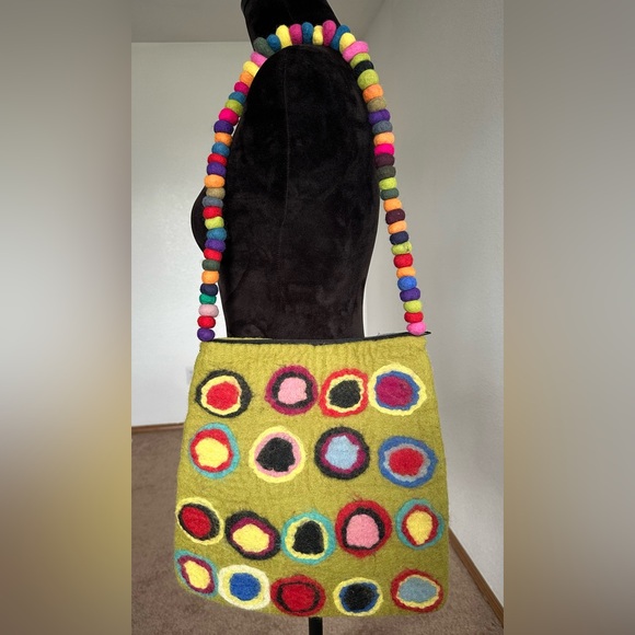 Light Green Wool Felt Big Spotted Bag - Picture 1 of 10